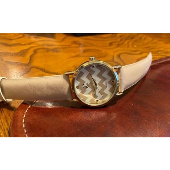 Women's Gold Tone Charming Charlie Watch, Tan with Striped Face - Picture 1 of 2